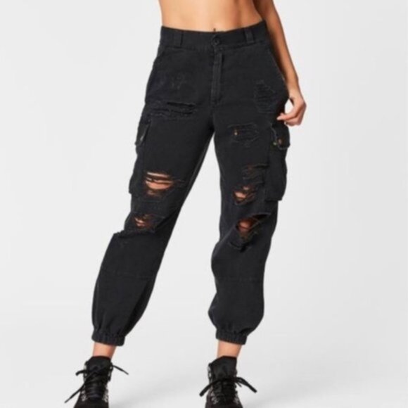 Carmar Pants - Carmar Distressed Cargo Jogger in Black Size 6